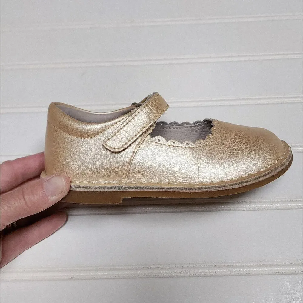 L'Amour Girls Caitlin Metallic Gold Leather Mary Jane Shoes Size 10 Toddler